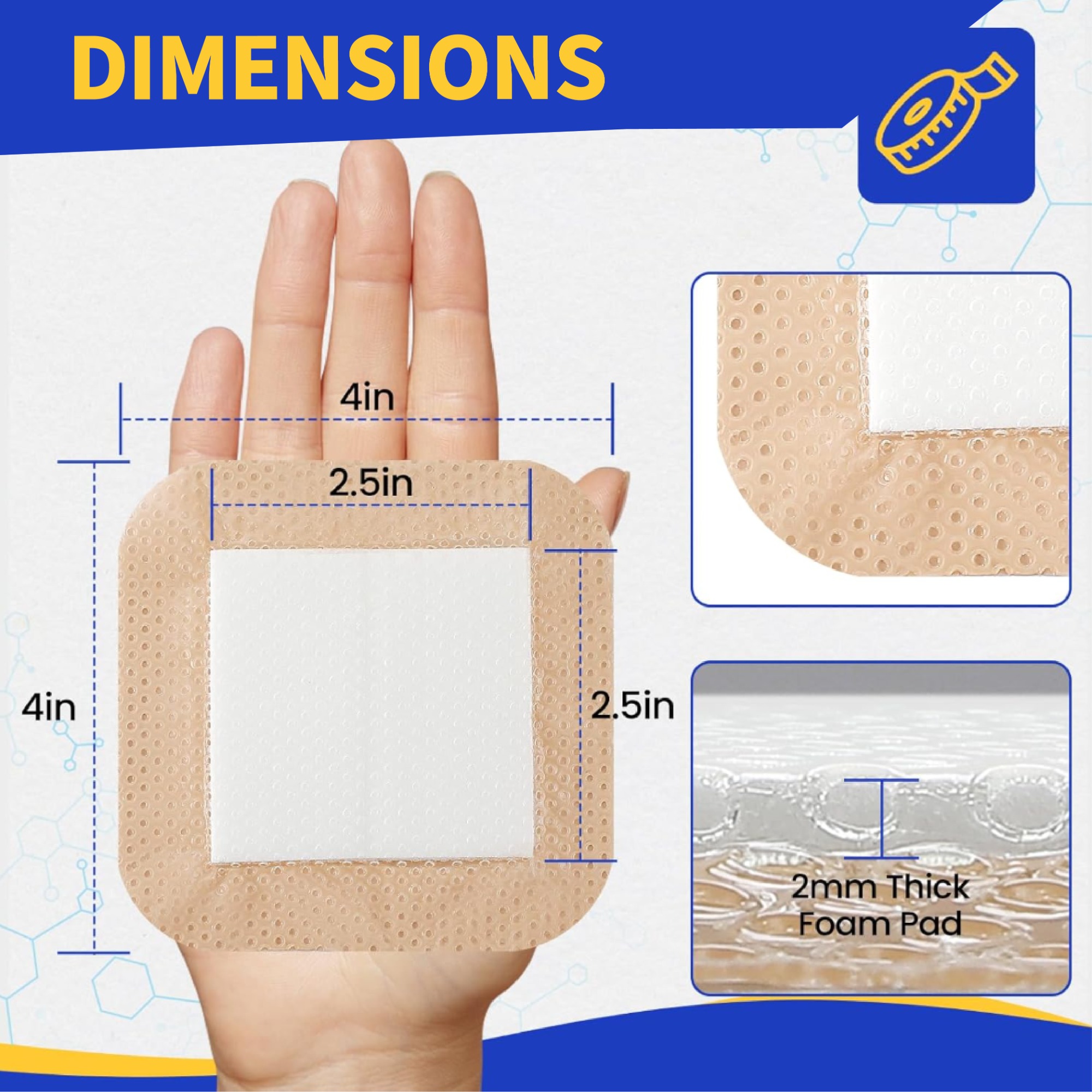 Silicone Adhesive Foam Dressing With Border, Size 10 cm x 10 cm / 4'' x 4'', Advanced Wound Care Solution