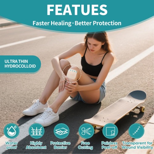 Ultra-Thin Hydrocolloid Wound Dressing, 15 cm x 15 cm (6" x 6"), Advanced Wound Care