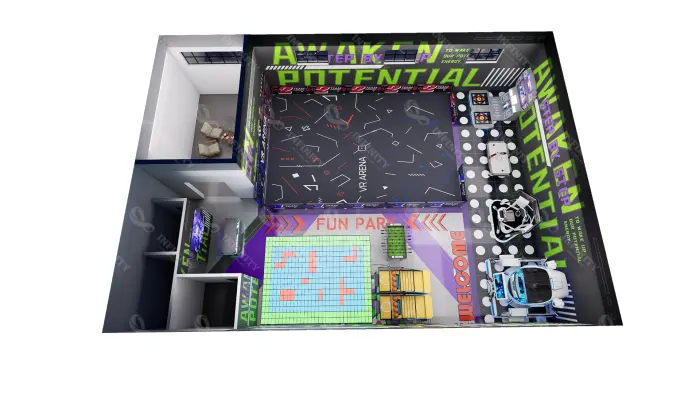Proyecto de parque compacto de realidad virtual y ocio deportivo indoor de 220 m² en Rumanía