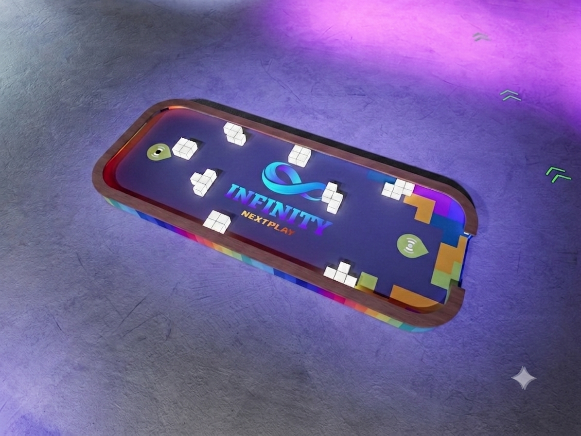 Block Maze Escape indoor mini golf hole with colorful blocks and a smart cup