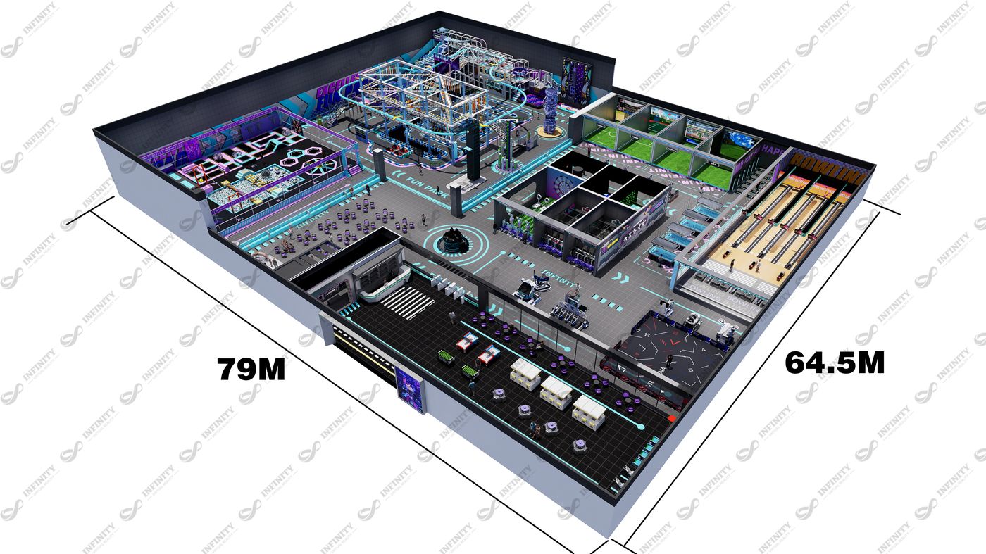Dimensioned 3D floor plan of the venue