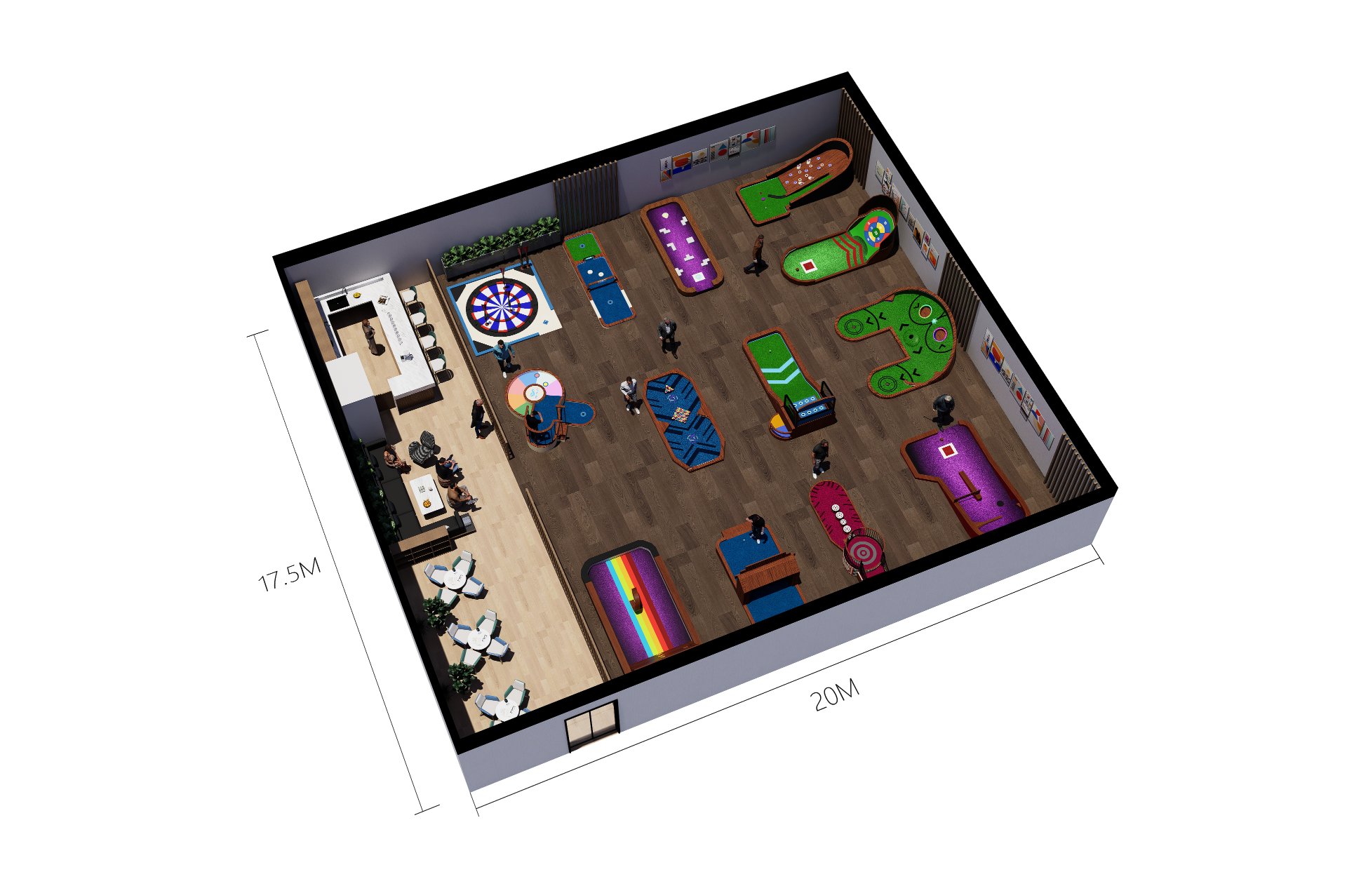 350 m&sup2; indoor mini golf course layout