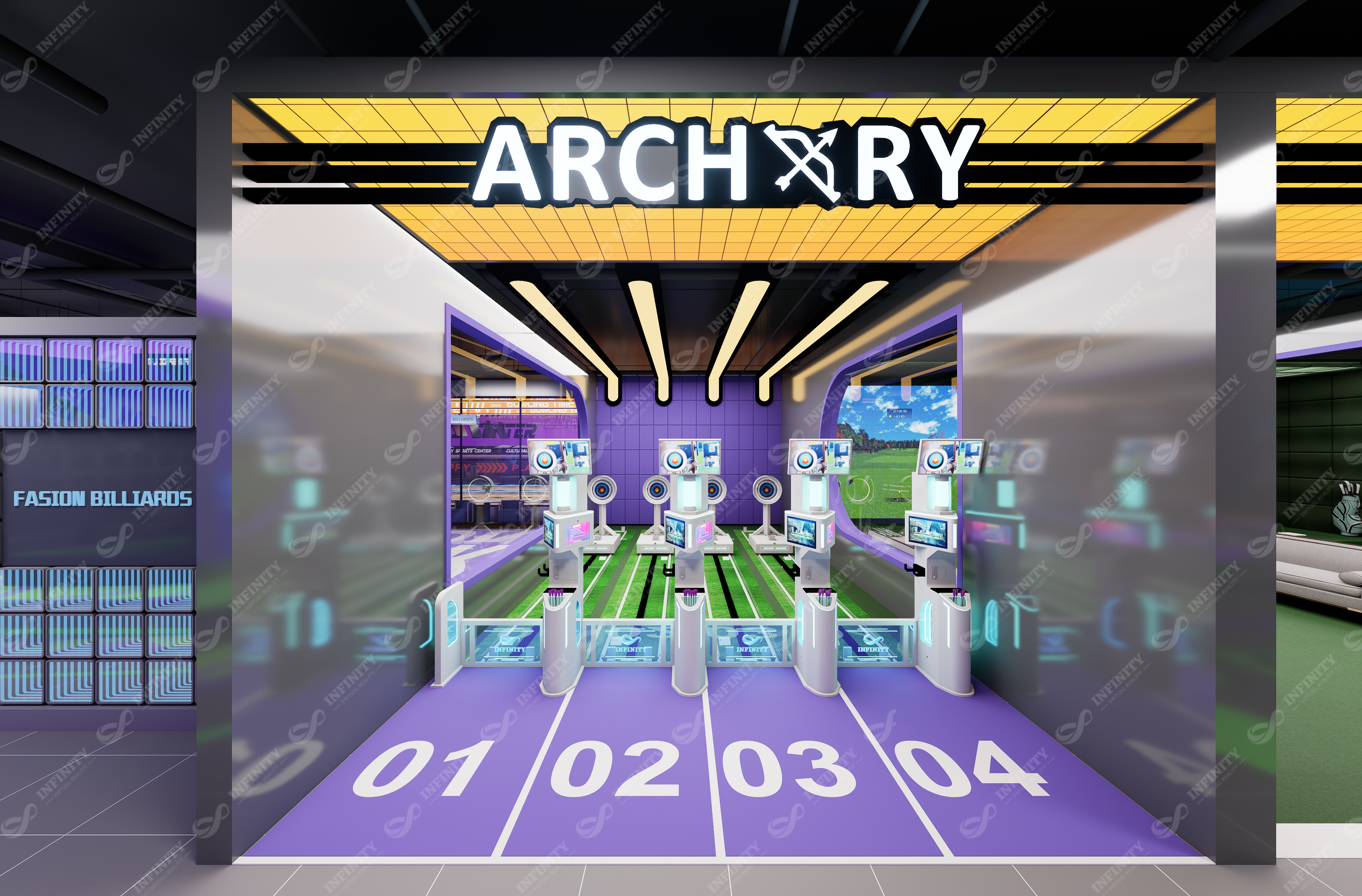 Spain archery concept with individual target lanes and scoring screens