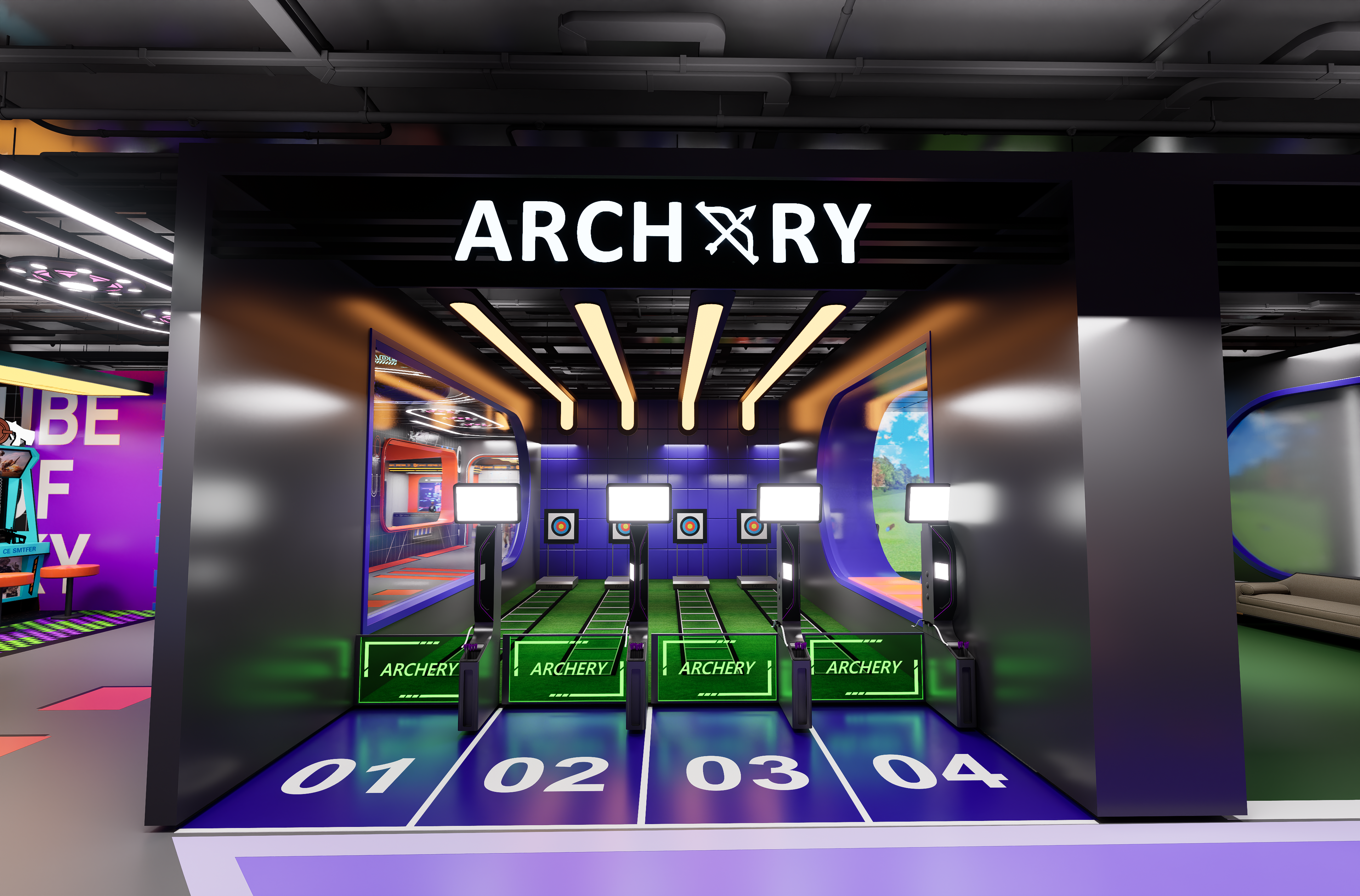 Germany archery sports zone concept with four target lanes
