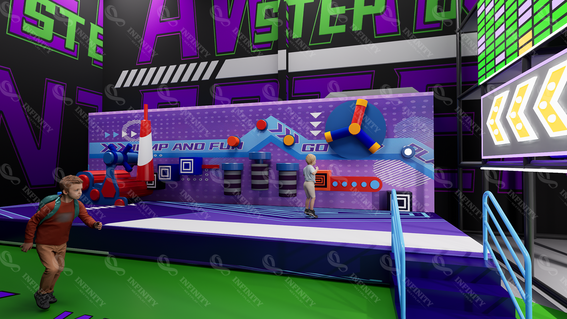 Australia balance-style physical activity concept with raised platform and themed play features