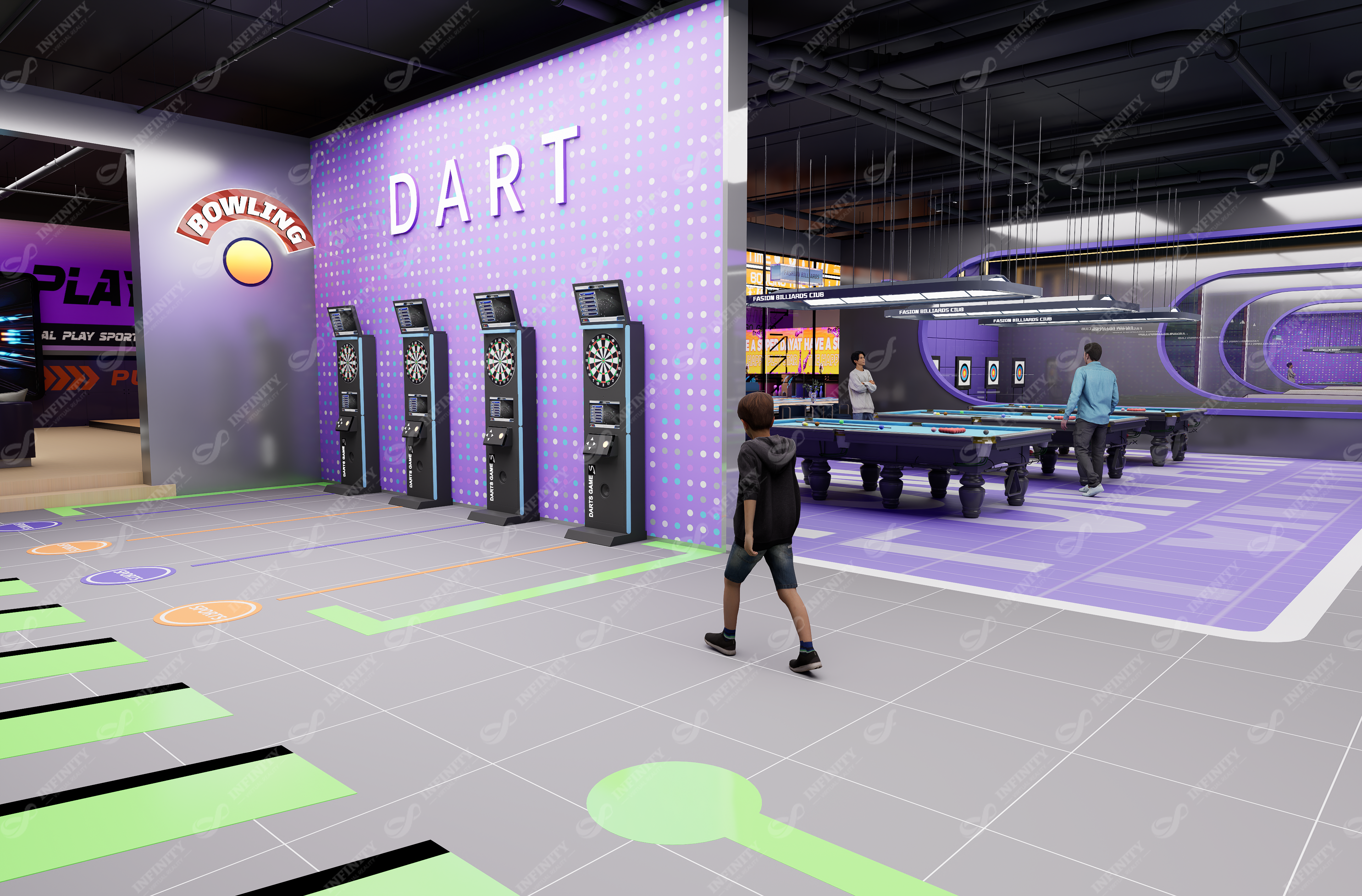 Spain electronic darts and billiards entertainment area concept