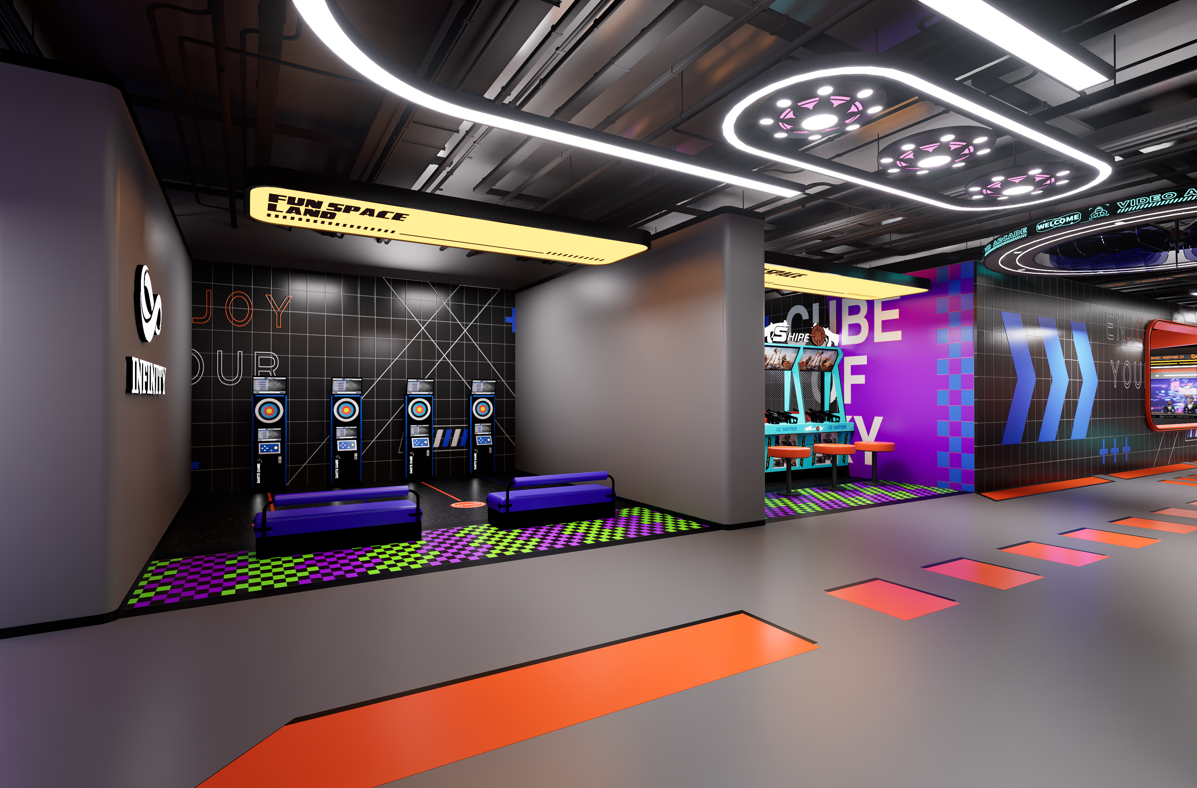 Germany electronic darts zone concept with scoring screens and seating