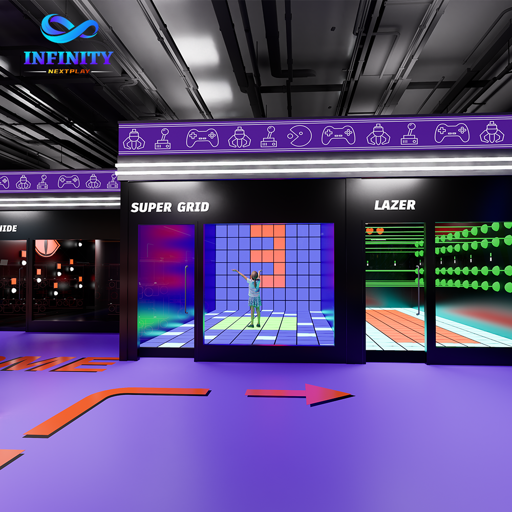 Germany interactive LED games concept with illuminated grid and laser challenge rooms