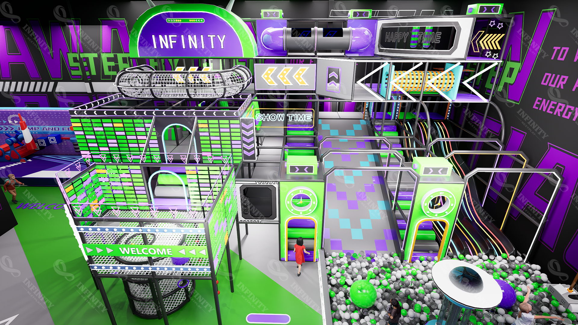 Australia multi-level children's play concept with tunnels, climbing routes and ball pit