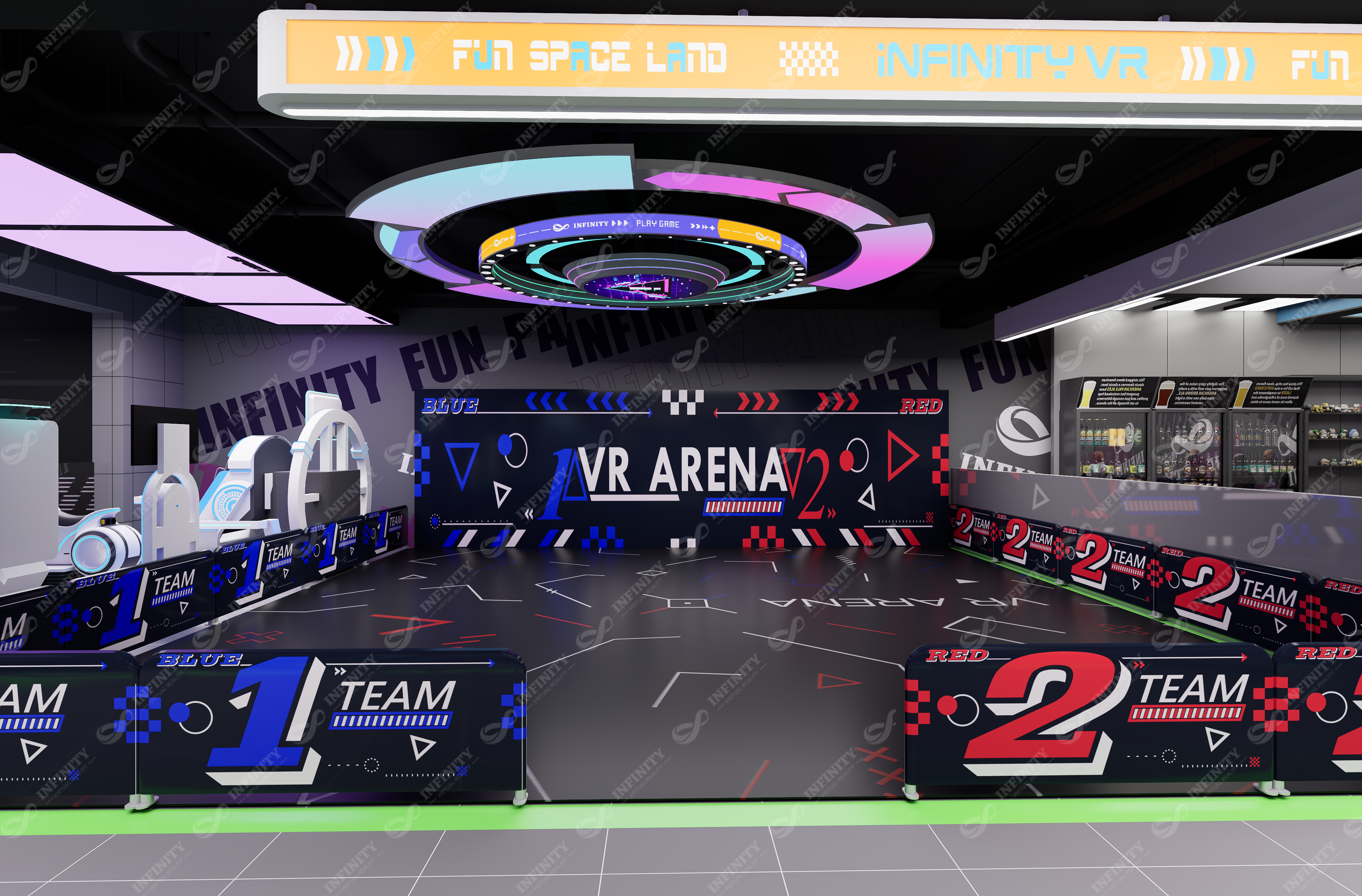 Spain VR competition arena concept with red and blue team graphics