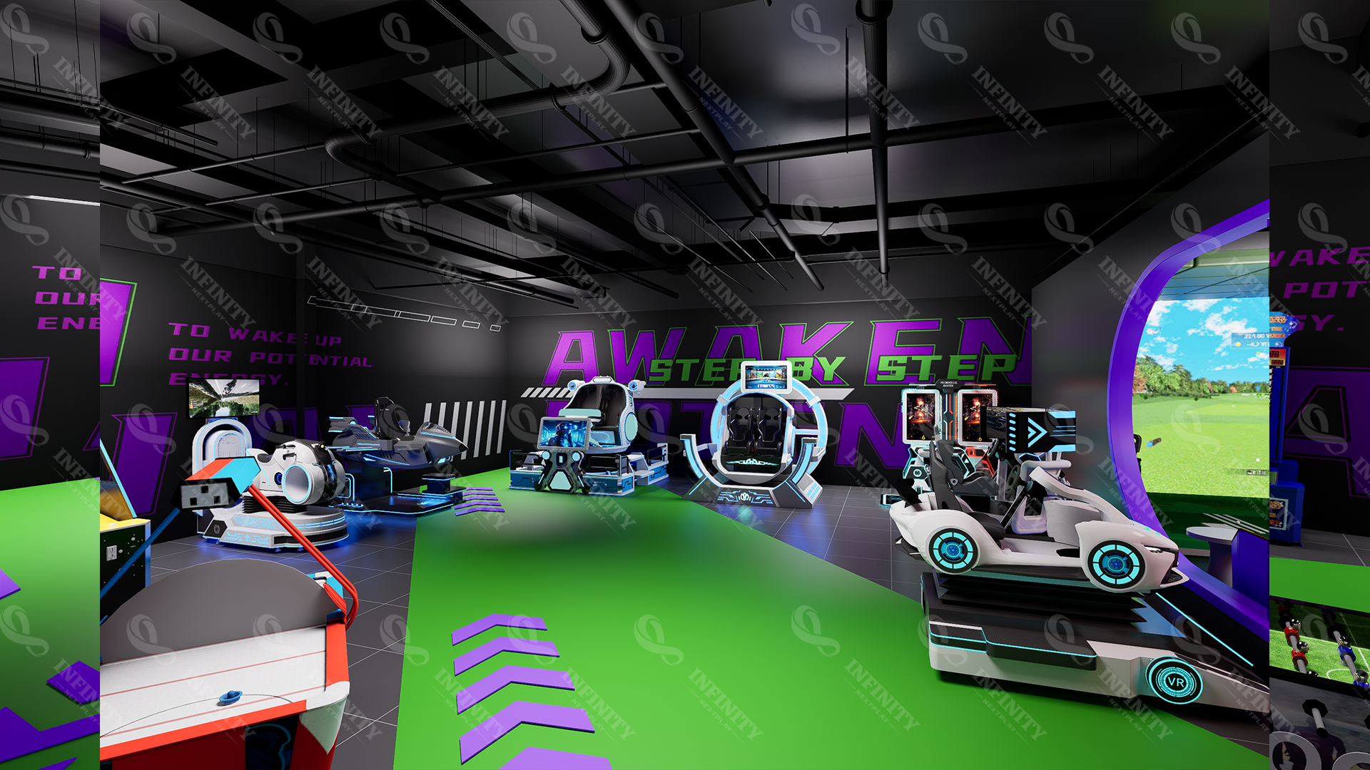 Australia immersive VR equipment concept with ride-style and driving stations