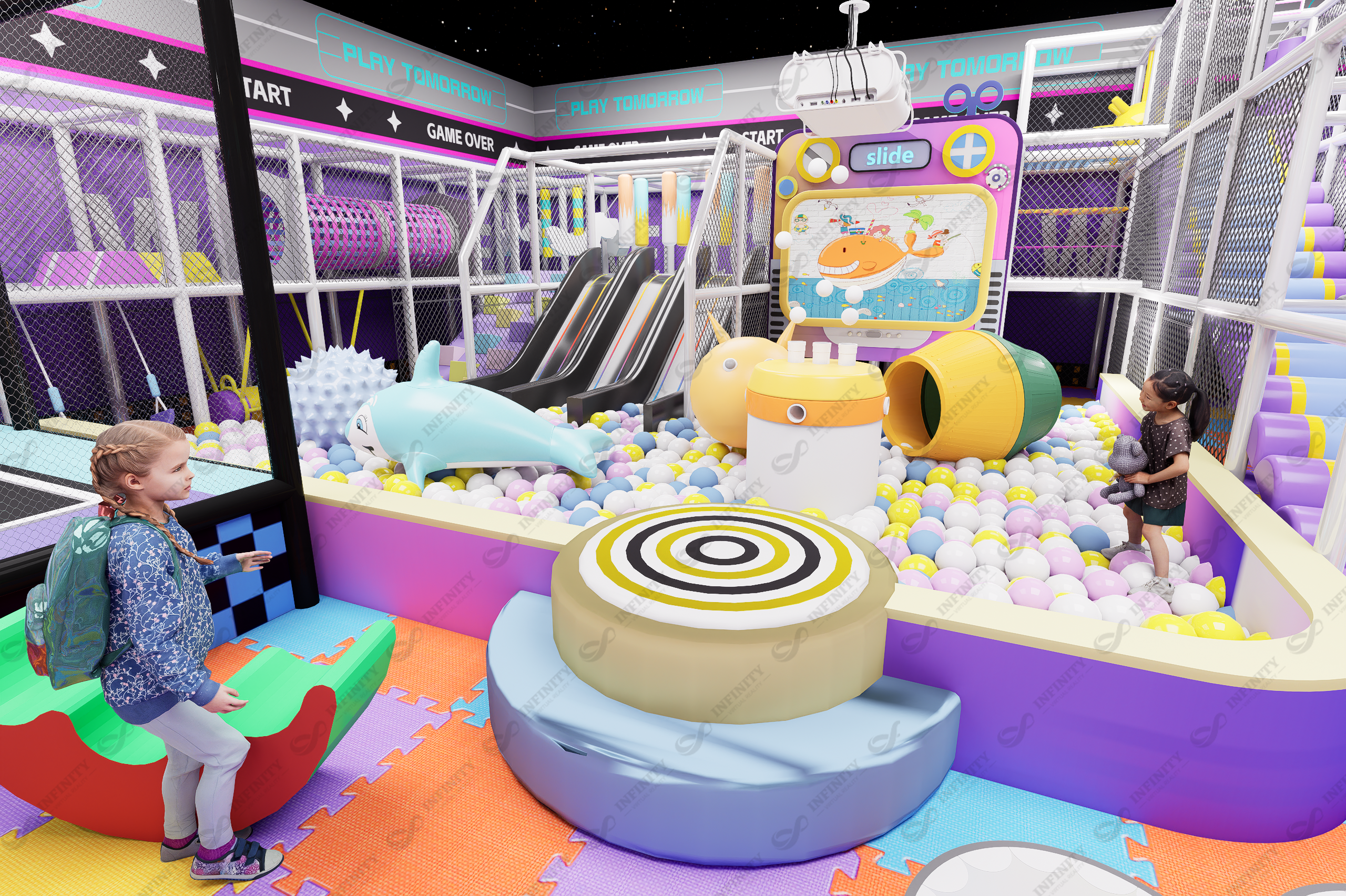 Nepal kids ball pit and slide concept with themed play elements
