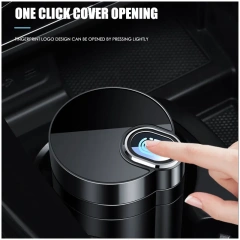 Car Ashtray with Lid Smell Proof Smokeless Ashtray Mini Car Trash Can Detachable Stainless Steel Ash Tray with Led