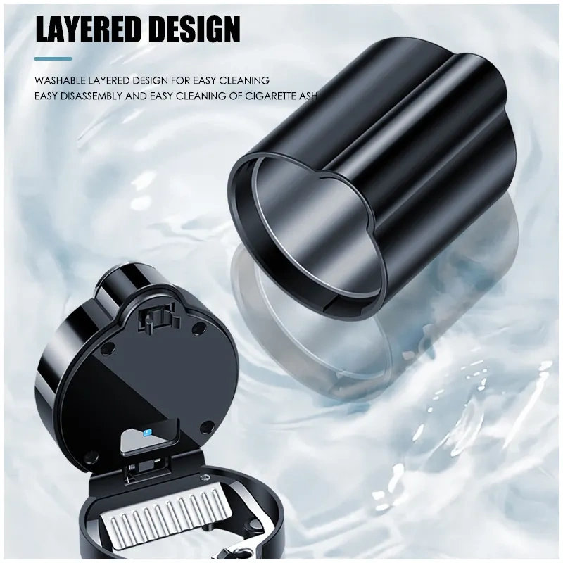 Car Ashtray with Lid Smell Proof Smokeless Ashtray Mini Car Trash Can Detachable Stainless Steel Ash Tray with Led