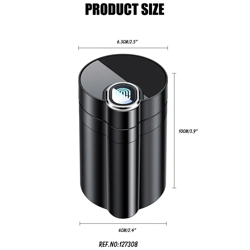 Car Ashtray with Lid Smell Proof Smokeless Ashtray Mini Car Trash Can Detachable Stainless Steel Ash Tray with Led