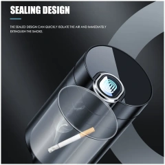 Car Ashtray with Lid Smell Proof Smokeless Ashtray Mini Car Trash Can Detachable Stainless Steel Ash Tray with Led