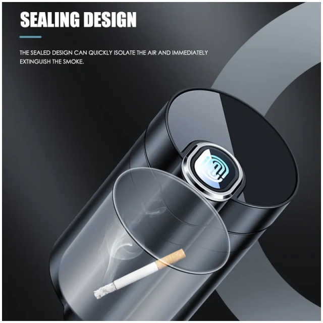 Car Ashtray with Lid Smell Proof Smokeless Ashtray Mini Car Trash Can Detachable Stainless Steel Ash Tray with Led