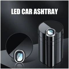 Car Ashtray with Lid Smell Proof Smokeless Ashtray Mini Car Trash Can Detachable Stainless Steel Ash Tray with Led