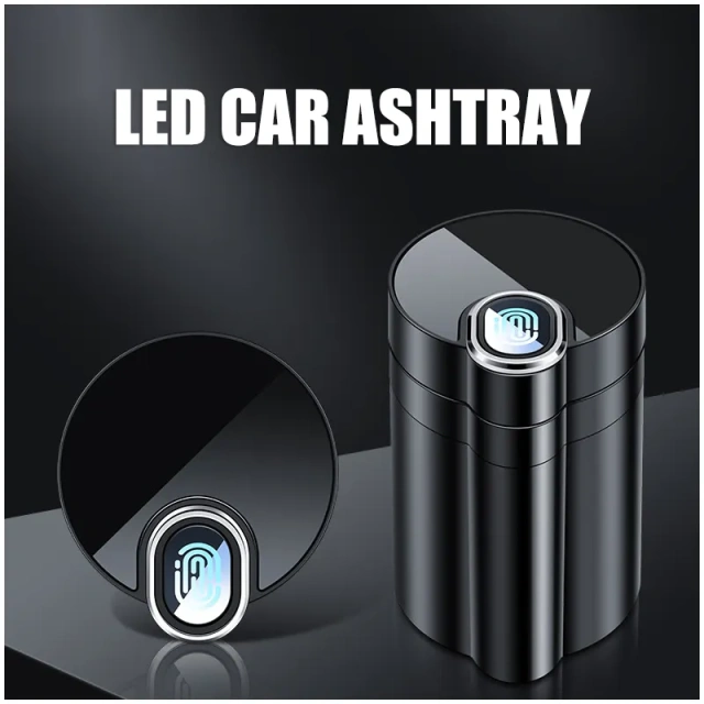 Car Ashtray with Lid Smell Proof Smokeless Ashtray Mini Car Trash Can Detachable Stainless Steel Ash Tray with Led