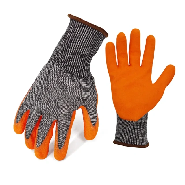 ANSI Cut Level 8 Rubber Latex Coated for Work Construction Crinkle Pattern Nitrile Latex Dip Glove