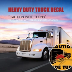 Caution Wide Turns Truck Decal with Truck and Car Graphic Driving Warning Decals Wide Turns Sticker