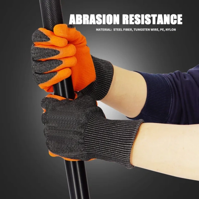 ANSI Cut Level 9 Rubber Latex Coated for Work Construction Crinkle Pattern Nitrile Latex Dip Glove