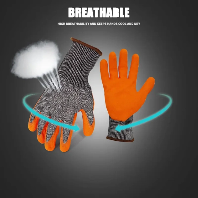 ANSI Cut Level 8 Rubber Latex Coated for Work Construction Crinkle Pattern Nitrile Latex Dip Glove