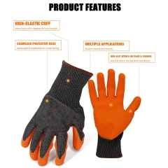 ANSI Cut Level 9 Rubber Latex Coated for Work Construction Crinkle Pattern Nitrile Latex Dip Glove