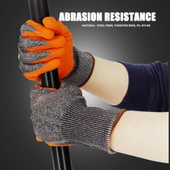 ANSI Cut Level 8 Rubber Latex Coated for Work Construction Crinkle Pattern Nitrile Latex Dip Glove