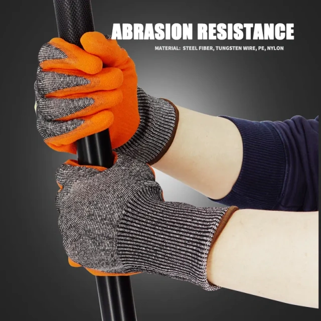ANSI Cut Level 8 Rubber Latex Coated for Work Construction Crinkle Pattern Nitrile Latex Dip Glove