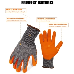 ANSI Cut Level 8 Rubber Latex Coated for Work Construction Crinkle Pattern Nitrile Latex Dip Glove