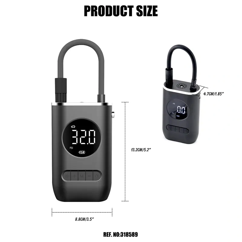 Rechargeable Digital Tire Inflator With LED light Wireless Car Tyre Compressor 2000 mAHx2