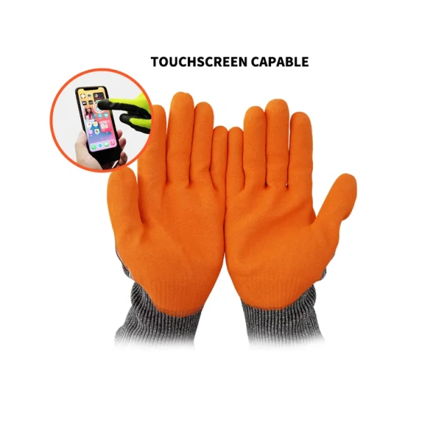 ANSI Cut Level 8 Rubber Latex Coated for Work Construction Crinkle Pattern Nitrile Latex Dip Glove