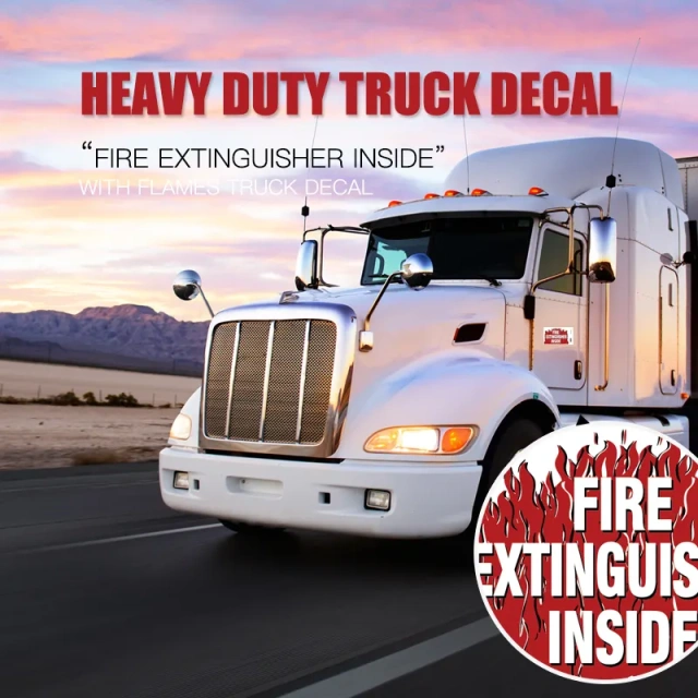 Heavy Duty Fire Extinguisher Inside with Flames Truck Decal Sign Self Adhesive