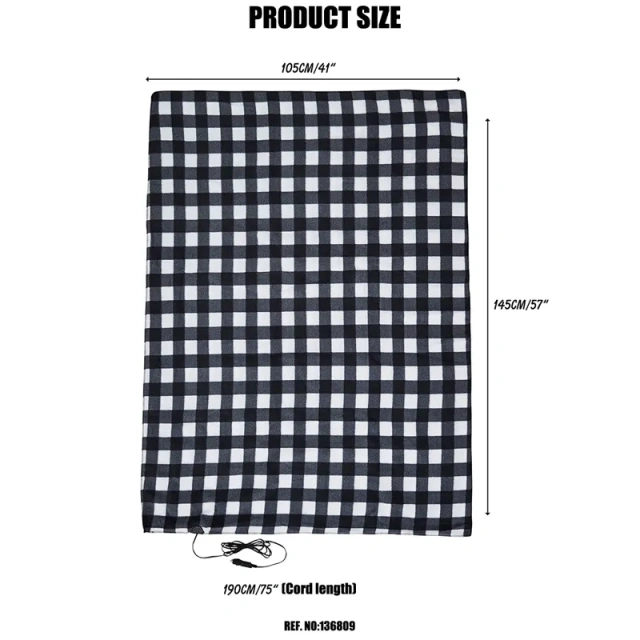 Electric Car Blanket Heated 12 Volt Travel Throw For Car and RV For Cold Weather