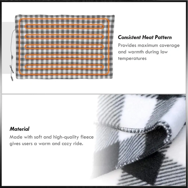 Electric Car Blanket Heated 12 Volt Travel Throw For Car and RV For Cold Weather