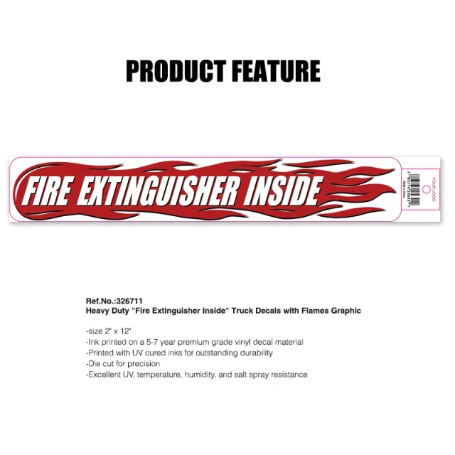 Heavy Duty Fire Extinguisher Inside Truck Decal With Flames Graphic Sign Self Adhesive