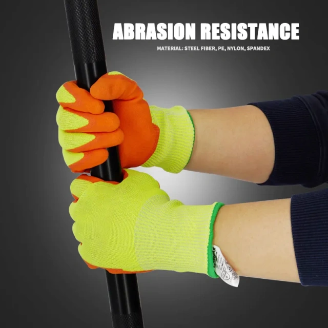 ANSI Cut Level 6 Rubber Latex Coated for Work Construction Crinkle Pattern Nitrile Latex Dip Glove