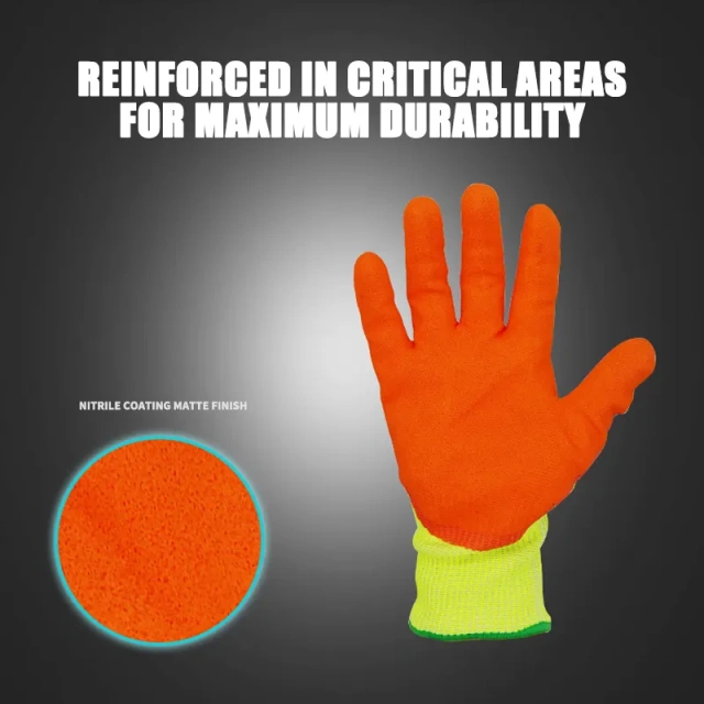 ANSI Cut Level 6 Rubber Latex Coated for Work Construction Crinkle Pattern Nitrile Latex Dip Glove