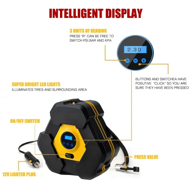 Digital Tire Inflator With LED light Wireless Car Tyre Compressor