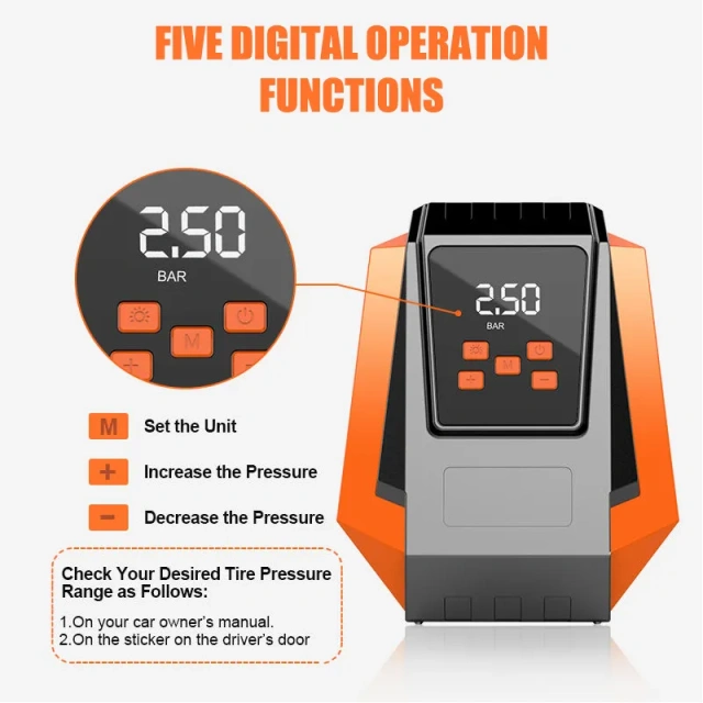 Digital Tire Inflator With LED light Wireless Car Tyre Compressor