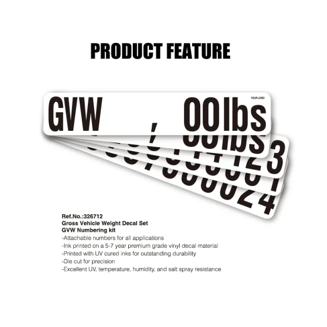 Heavy Duty Gross Vehicle Weight Decal Set Truck Decal Sign GVW Numbering kit Self Adhesive