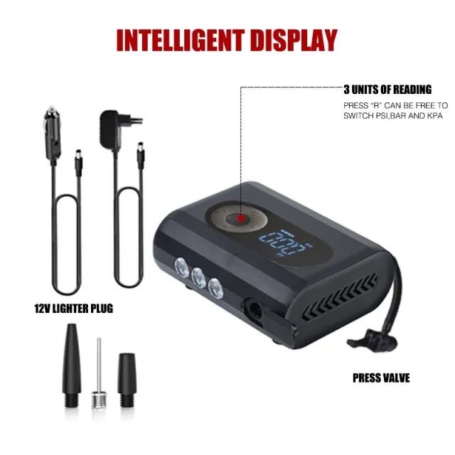Digital Mini Tire Inflator With LED light Wireless Car Tyre Compressor