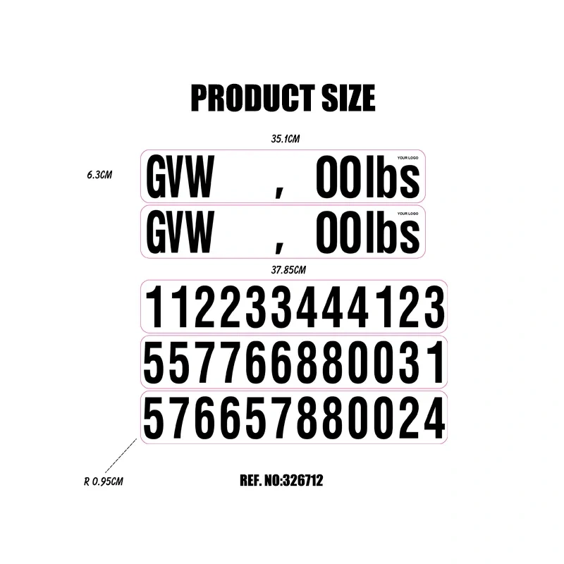 Heavy Duty Gross Vehicle Weight Decal Set Truck Decal Sign GVW Numbering kit Self Adhesive