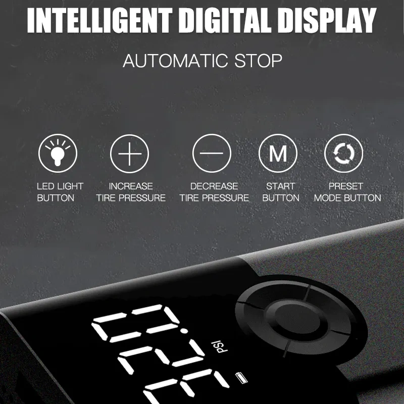 Rechargeable Digital Tire Inflator With LED light Wireless Car Tyre Compressor