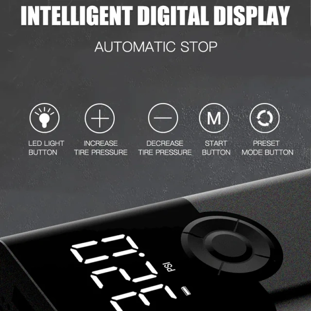 Rechargeable Digital Tire Inflator With LED light Wireless Car Tyre Compressor