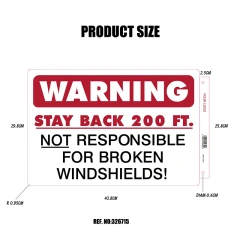 Heavy Duty Warning Stay Back 200ft. Not Responsible for Broken Windshields Truck Decal Sign Self Adhesive