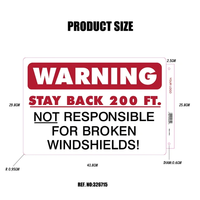 Heavy Duty Warning Stay Back 200ft. Not Responsible for Broken Windshields Truck Decal Sign Self Adhesive