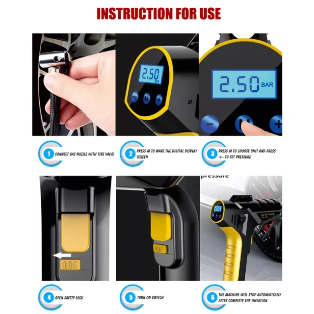 Rechargeable Digital Tire Inflator With LED light Wireless Car Tyre Compressor