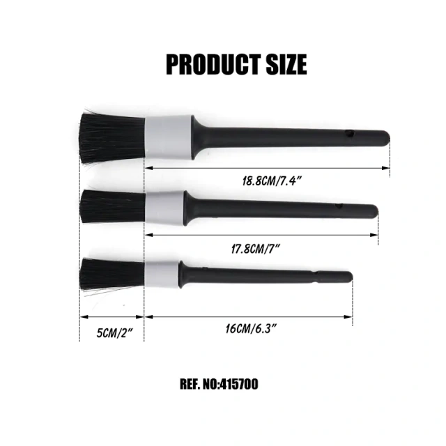 3pcs Car Detailing Wash Long Soft PP Bristle Brushes Set for Cleaning